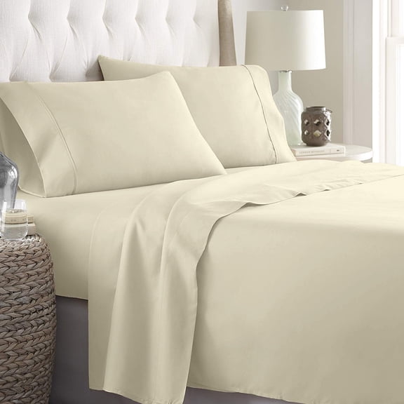 Hotel Quality Luxurious & Soft 4 Piece Sheet Set – 100% Long Staple Egyptian Cotton, Off White, Deep Pocket 15 Inch, Ultra-Breathable, Wrinkle-Resistant Bedding (Queen)