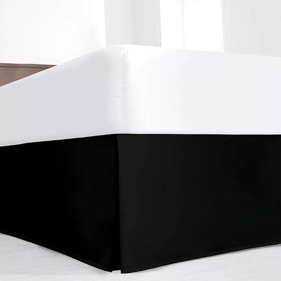 Hotel Quality Pleated Full Bed Skirt with Split Corners – 12 Inch Tailored Drop Easy Fit - Pleated Dust Ruffle - 100% Microfiber Soft, Wrinkle-Free Box Pleated Bed Skirts - Black.