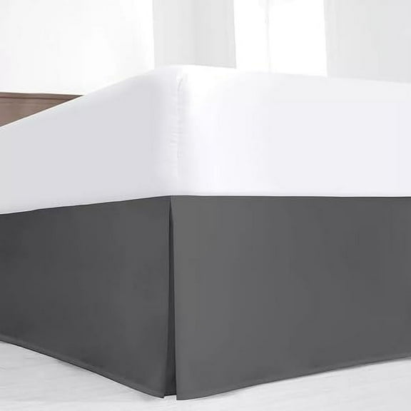 Hotel Quality Pleated King Bed Skirt with Split Corners – 10 Inch Tailored Drop Easy Fit - Pleated Dust Ruffle - 100% Microfiber Soft, Wrinkle-Free Box Pleated Bed Skirts - Dark Gray.
