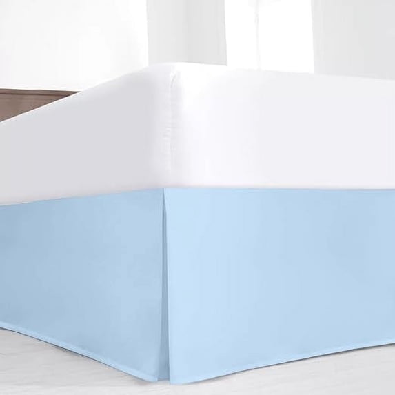 Hotel Quality Pleated Queen Bed Skirt with Split Corners – 10 Inch Tailored Drop Easy Fit - Pleated Dust Ruffle - 100% Microfiber Soft, Wrinkle-Free Box Pleated Bed Skirts - Light Blue.