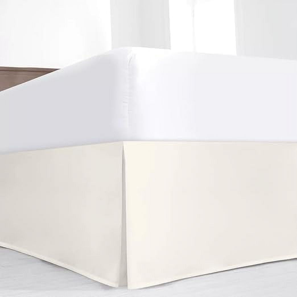 Hotel Quality Pleated Queen Bed Skirt with Split Corners – 10 Inch Tailored Drop Easy Fit - Pleated Dust Ruffle - 100% Microfiber Soft, Wrinkle-Free Box Pleated Bed Skirts - Ivory.
