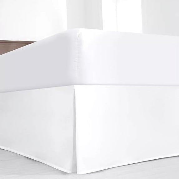 Hotel Quality Pleated Queen Bed Skirt with Split Corners – 18 Inch Tailored Drop Easy Fit - Pleated Dust Ruffle - 100% Microfiber Soft, Wrinkle-Free Box Pleated Bed Skirts - White.