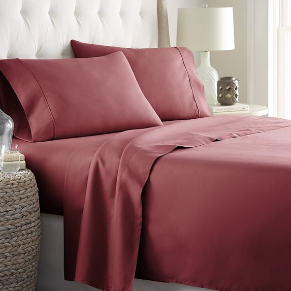 Hotel Quality Sheet-Set California King Size – Solid Burgundy Luxury Double Brushed 100% Microfiber , Easy Fit Wrinkle and Fade Resistant, 12” inch deep pocket by Splendid