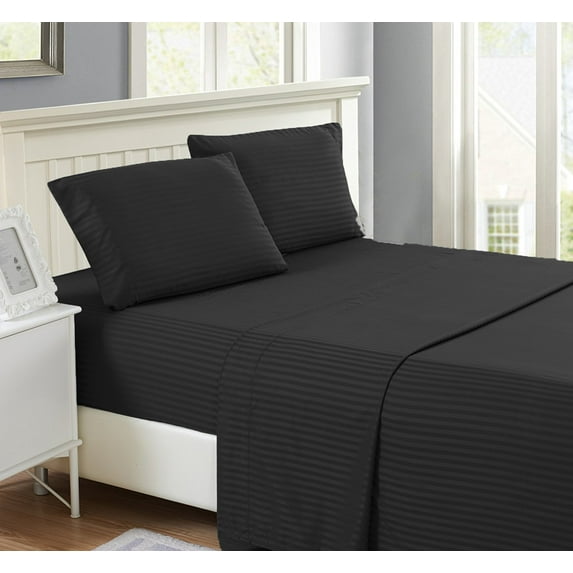 Hotel Quality Sheet-Set California King Size – Stripe Black Luxury Double Brushed 100% Microfiber , Easy Fit Wrinkle and Fade Resistant, 21” inch deep pocket by Splendid