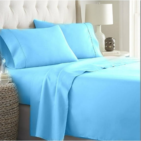 Hotel Quality Sheet-Set Full Size – Solid Light Blue Luxury Double Brushed 100% Microfiber , Easy Fit Wrinkle and Fade Resistant, 15” inch deep pocket by Splendid
