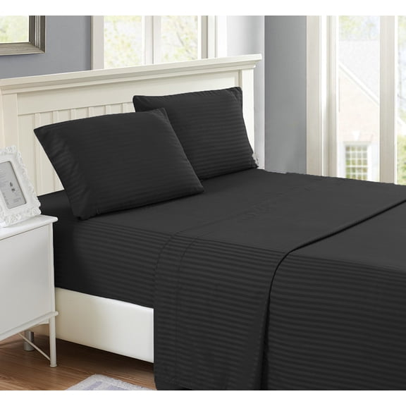Hotel Quality Sheet-Set Full Size – Stripe Black Luxury Double Brushed 100% Microfiber , Easy Fit Wrinkle and Fade Resistant, 15” inch deep pocket by Splendid