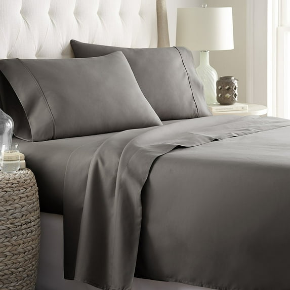 Hotel Quality Sheet-Set Full XL Size – Solid Dark Gray Luxury Double Brushed 100% Microfiber , Easy Fit Wrinkle and Fade Resistant, 21” inch deep pocket by Splendid