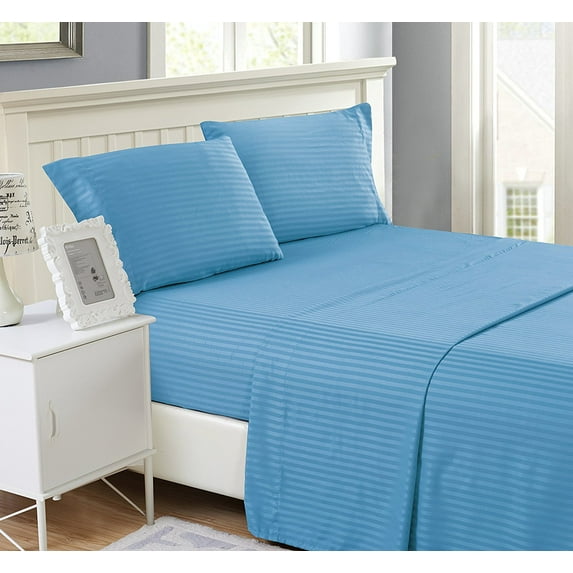 Hotel Quality Sheet-Set Full XL Size – Stripe Light Blue Luxury Double Brushed 100% Microfiber , Easy Fit Wrinkle and Fade Resistant, 12” inch deep pocket by Splendid