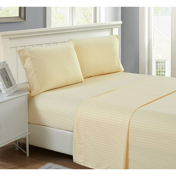 Hotel Quality Sheet-Set Queen Size – Stripe Cream Luxury Double Brushed 100% Microfiber , Easy Fit Wrinkle and Fade Resistant, 27” inch deep pocket by Splendid