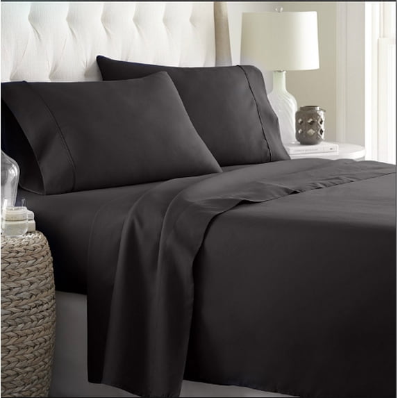 Hotel Quality Sheet-Set Twin Size – Solid Black Luxury Double Brushed 100% Microfiber , Easy Fit Wrinkle and Fade Resistant, 30” inch deep pocket by Splendid