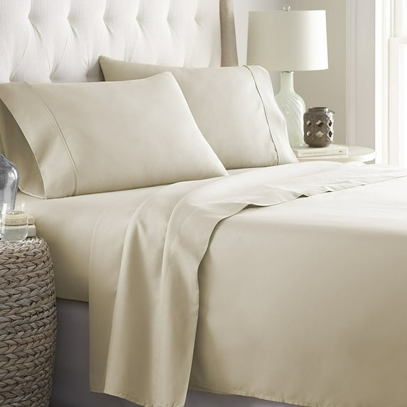 Hotel Quality Sheet-Set Twin Size – Solid Cream Luxury Double Brushed 100% Microfiber , Easy Fit Wrinkle and Fade Resistant, 12” inch deep pocket by Splendid
