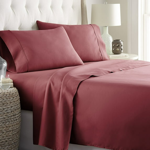 Hotel Quality Sheet-Set Twin XL Size – Solid Burgundy Luxury Double Brushed 100% Microfiber , Easy Fit Wrinkle and Fade Resistant, 18” inch deep pocket by Splendid
