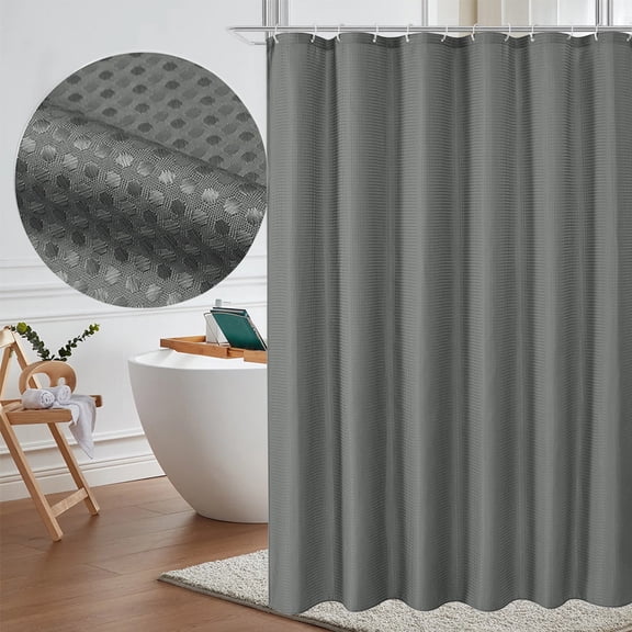 Hotel Quality Shower Curtain - Heavy Duty 71x71 Inch Polyester Waffle Weave with Weighted Hem & 12 Hooks, Waterproof Green Bath Liner for Spa, Apartment, RV