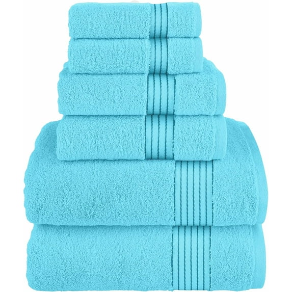 Hotel Quality Turkish Towel Set for Bathroom (6 Pcs Towel Set), Aqua