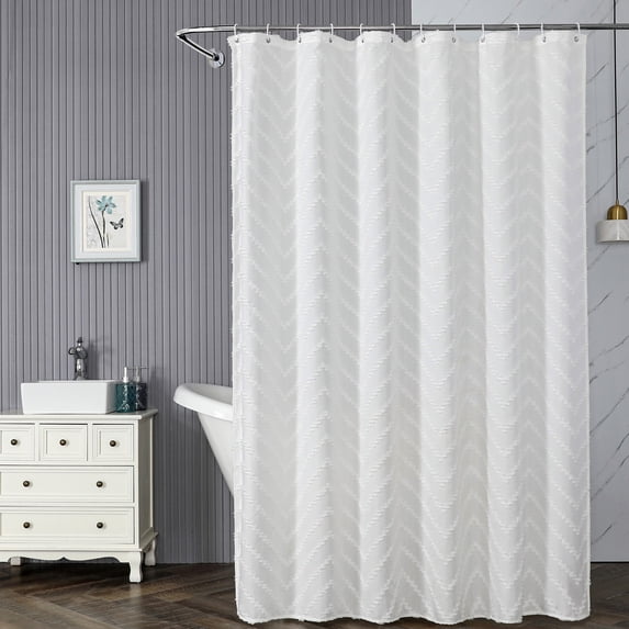 Hotel Quality White Polyester Fabric Shower Curtain 71x71 Waterproof Mildew Resistant Machine Washable Floral Bathroom Curtain Set with Hooks
