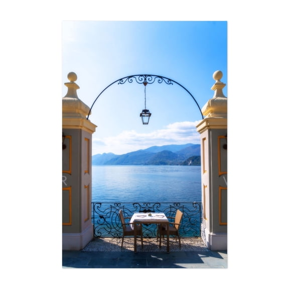 Hotel Royal Victoria View Point to Lake Como - Romantic Dinner Setting 1 - Varenna Lombardia Italy Photography Lake Seascape Mediterranean Scenic Cafe Architecture Unframed Wall Art Print 4 x 6 inches