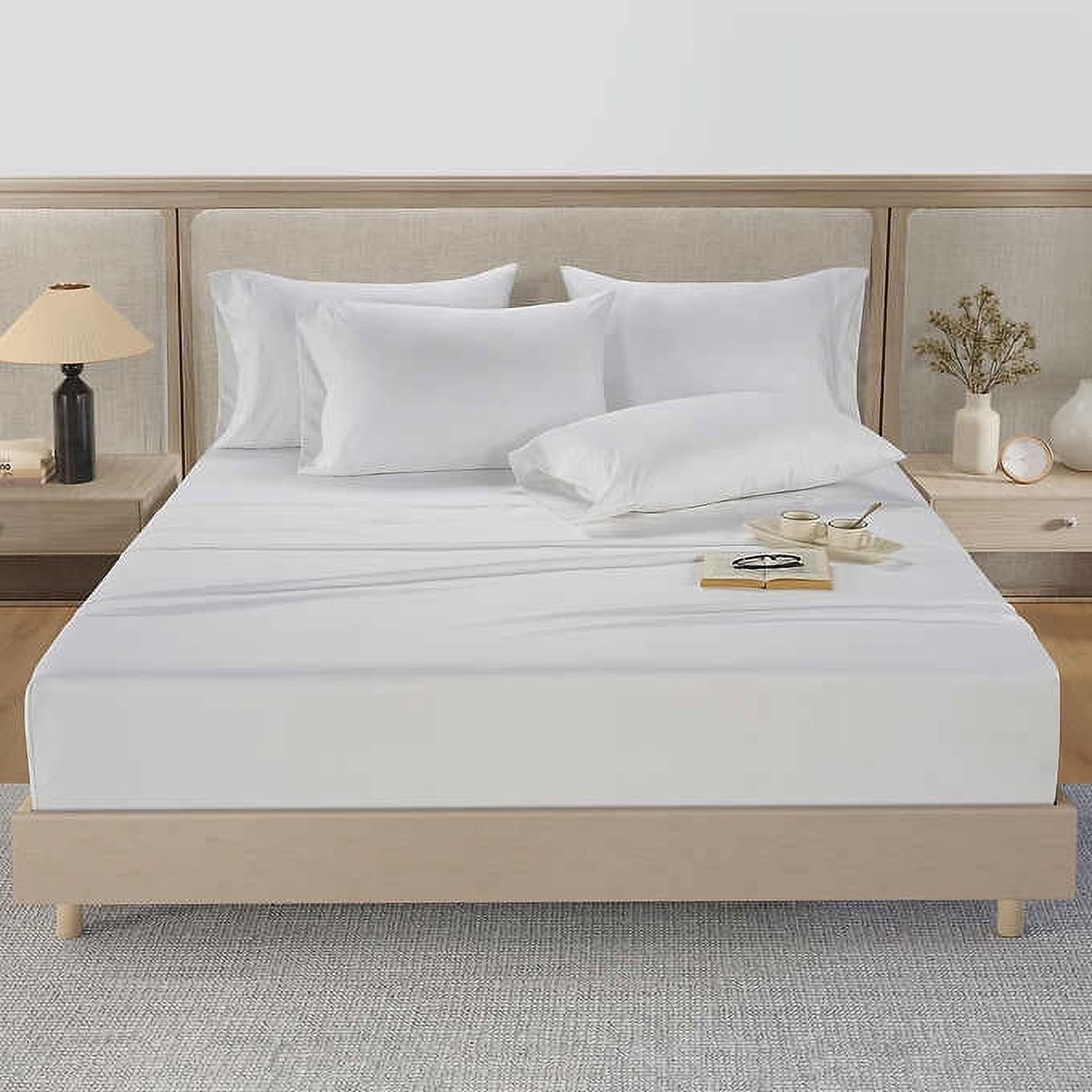Luxurious Full White Cotton Sateen 6-Piece Sheet Set