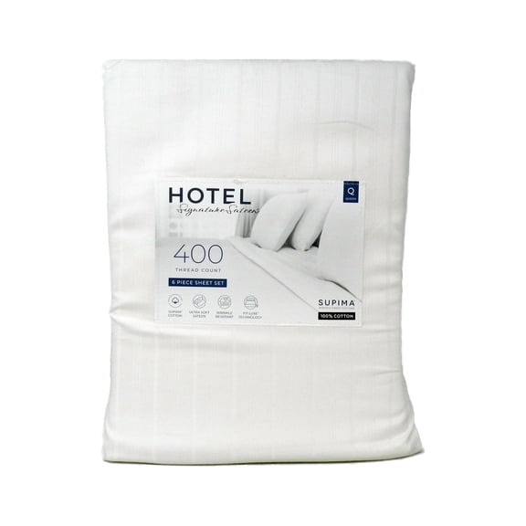 Hotel Signature Sateen Supima Cotton 400 Thread Count 6 Piece Sheet Set Queen White