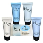 Hotel Size Toiletries Set | H2O Therapy All-In-Kit Amenities For Hotels, Airbnb & Rentals | .85 oz Hotel Shampoo & Conditioner, Body Wash, Body Lotion & 1 oz Bar Soap | 75 Piece Travel Kit