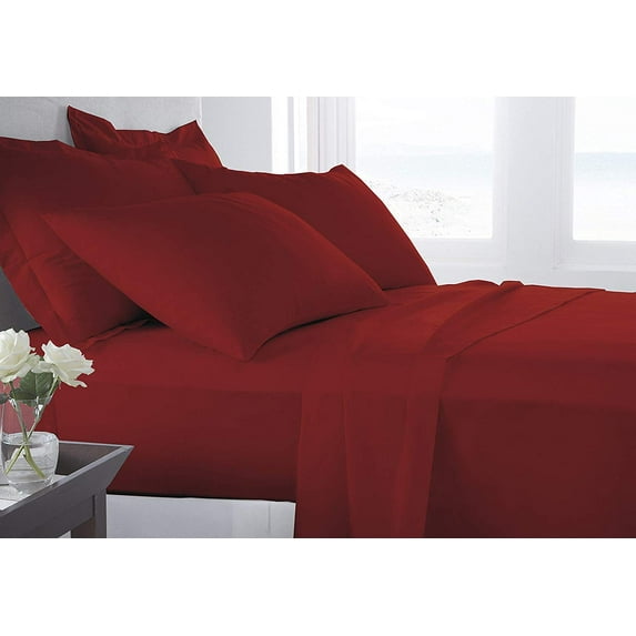 Hotel Soft 600-Thread Count Soft Egyptian Cotton Easy Care 4-PCs Sheet Set Fit upto 9-12" Inch Deep Pockets Solid Pattern ( King, Burgundy )
