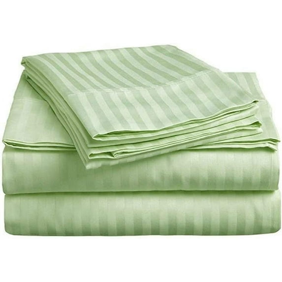 Hotel Soft 600-Thread Count Soft Egyptian Cotton Easy Care 4-PCs Sheet Set Fit upto 9-12" Inch Deep Pockets Stripe Pattern ( Grand King, Sage Green )