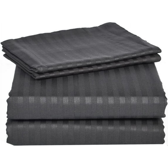 Hotel Soft 600-Thread Count Soft Egyptian Cotton Easy Care 4-PCs Sheet Set Fit upto 9-12" Inch Deep Pockets Stripe Pattern ( Twin, Dark Grey )