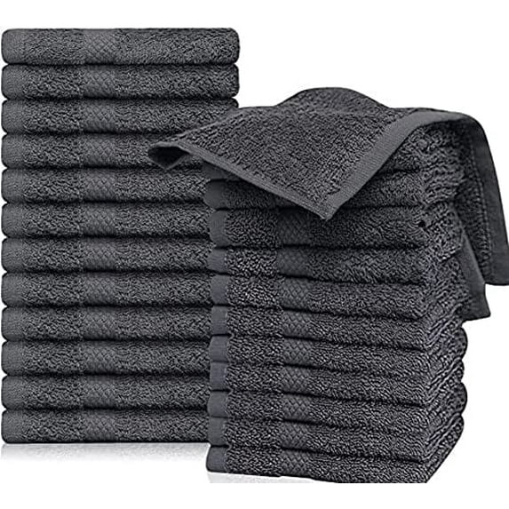 Hotel & Spa 100% Cotton Washcloths Pack of 24, Ultra Soft, Quick Dry, Lightweight, Highly Absorbent, Perfect for Face, Hands, Spa, Gym, Hotel, Resort & Daily Use (Grey - 12" x 12")
