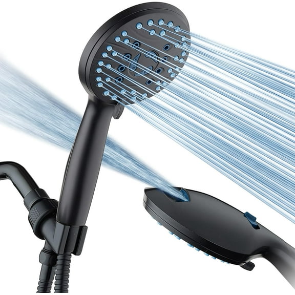 Hotel Spa AquaCare High Pressure 8-mode Handheld Shower Head, Anti-clog Nozzles, Built-in Power Wash to Clean Tub, Tile & Pets, Extra Long 6 ft. Stainless Steel Hose, Wall & Overhead Brackets
