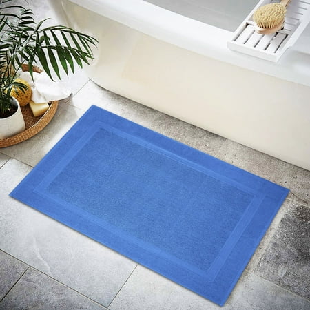 Premium Cotton Banded Blue Bath Mats Pack of 2, 22x34 inches [Not a Bathroom Rug] - Infinitee Xclusives