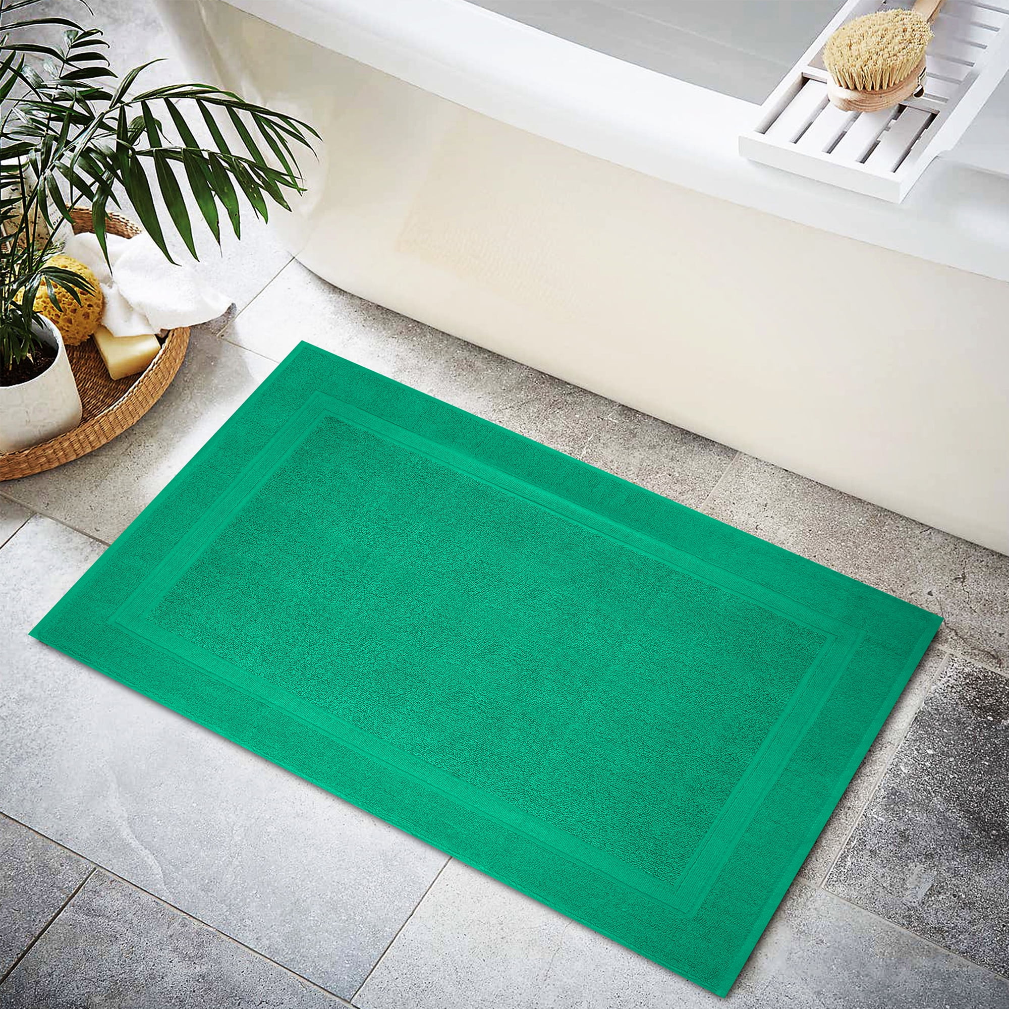 Premium Cotton Banded Green Bath Mats Pack of 2, 22x34 inches [Not a Bathroom Rug] - Infinitee Xclusives