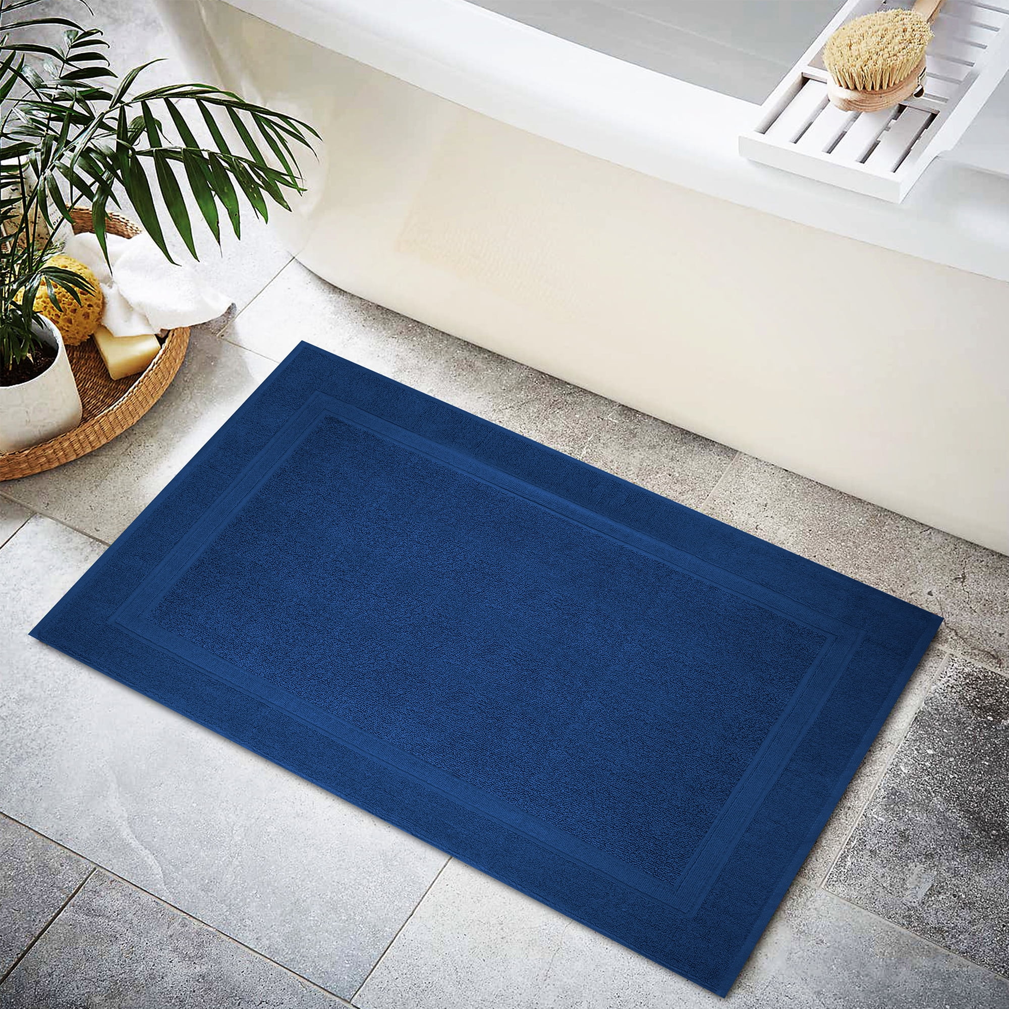 Premium Cotton Banded Navy Blue Bath Mats Pack of 2, 22x34 inches [Not a Bathroom Rug] - Infinitee Xclusives