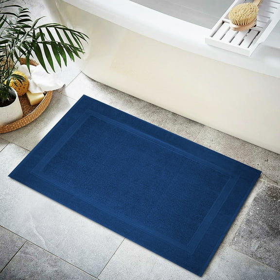 Premium Cotton Banded Navy Blue Bath Mats Pack of 2, 22x34 inches [Not a Bathroom Rug] - Infinitee Xclusives