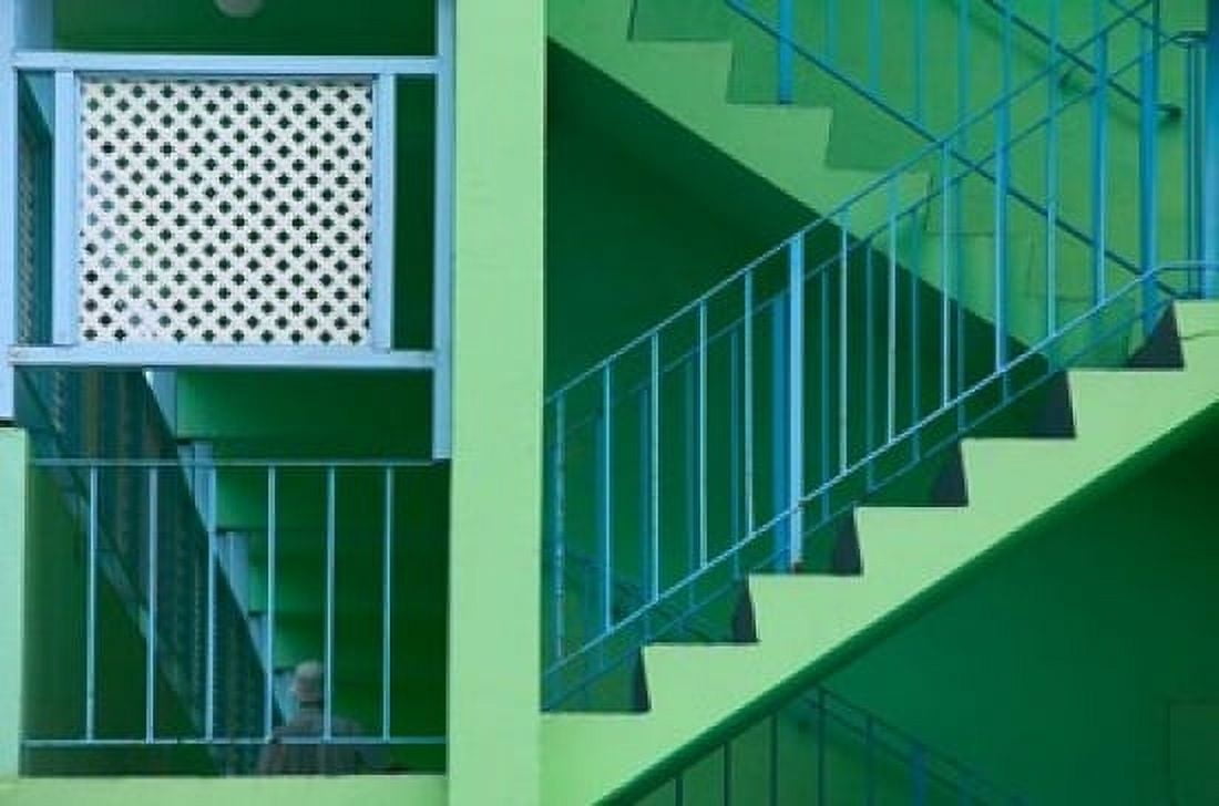 Hotel Staircase (horizontal) Rockley Beach Barbados Canvas Art - Walter Bibikow DanitaDelimont (17 x 11)