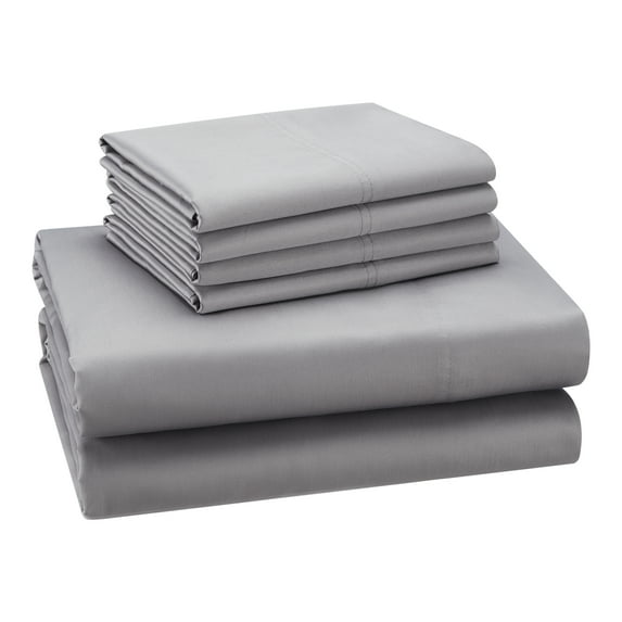 Hotel Style 1200 Thread Count Cotton Rich 6-Piece Sheet Set, Soft Silver Color, Full