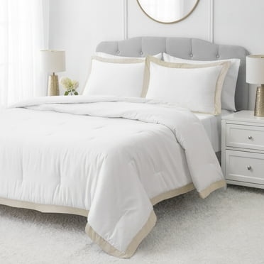 Hotel Style 3-Piece Beige/White Egyptian Cotton-Rich Blend Luxury Comforter Set, Full/Queen