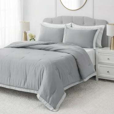 Hotel Style 3-Piece Grey/Silver Egyptian Cotton-Rich Blend Luxury Comforter Set, Full/Queen