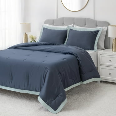 Hotel Style 3-Piece Navy/Light Blue Egyptian Cotton-Rich Blend Luxury Comforter Set, Full/Queen