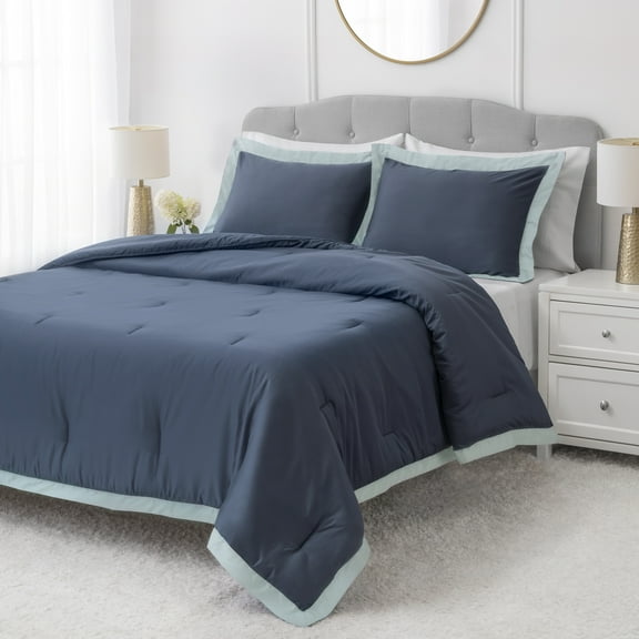 Hotel Style 3-Piece Navy/Light Blue Egyptian Cotton-Rich Blend Luxury Comforter Set, King