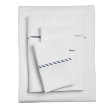 Hotel Style 4-Piece 300 Thread Count Gypsum/Washed Indigo Pima Cotton Bed Sheet Set, King , Double marrow Hem , Adult/Teen