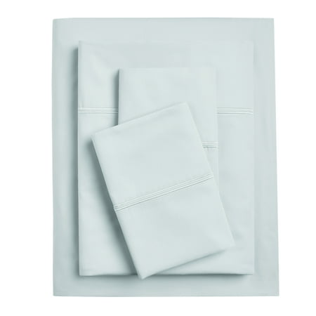 Hotel Style 4-Piece 300 Thread Count SS Duck Egg Pima Cotton Bed Sheet Set with Light Green Hem, Full , Double Marrow Hem, Adult/Teen