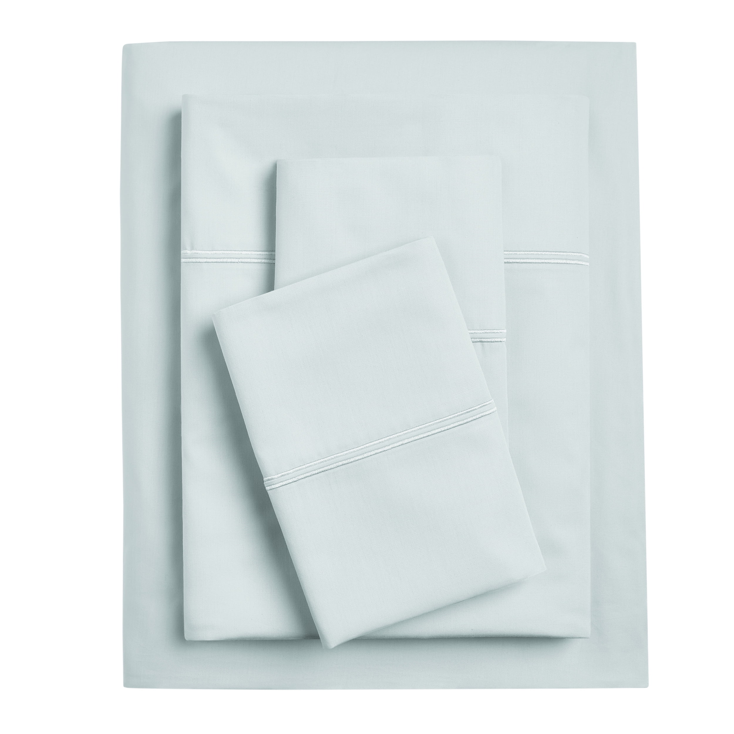 Hotel Style 4-Piece 300 Thread Count SS Duck Egg Pima Cotton Bed Sheet Set with Light Green Hem, King , Double marrow Hem , Adult/Teen