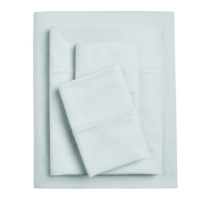 Hotel Style 4-Piece 300 Thread Count Pima Cotton Percale Bed Sheet Set, Queen, SS Duck Egg with Light Green Double Marrow Hem