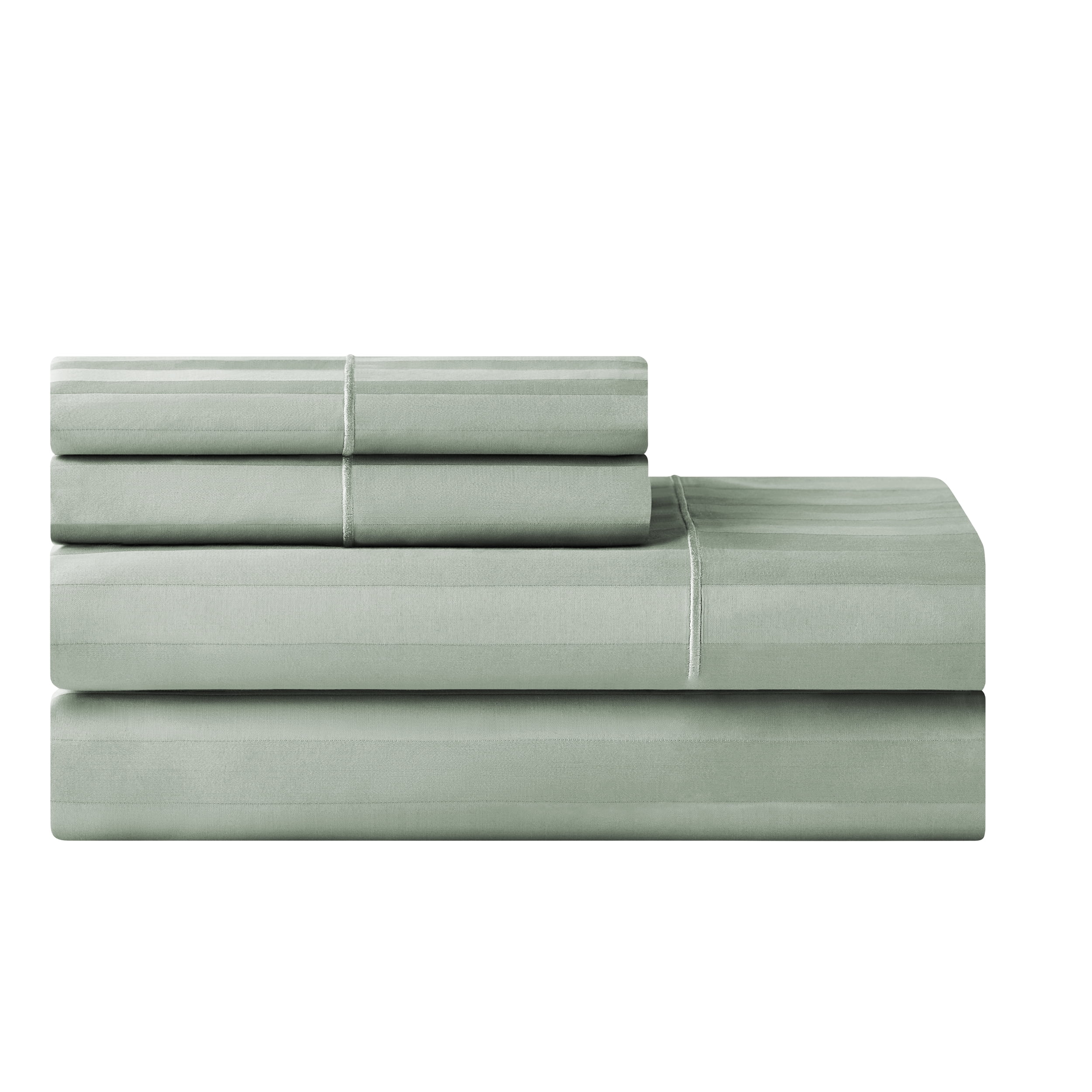 Hotel Style 4-Piece 600 Thread Count Green Stripe Egyptian Cotton Adult Bed Sheets, Queen-Deep Pocket