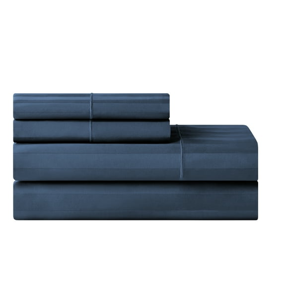 Hotel Style 4-Piece 600 Thread Count Navy Stripe Egyptian Cotton Adult Bed Sheets, King-Deep Pocket