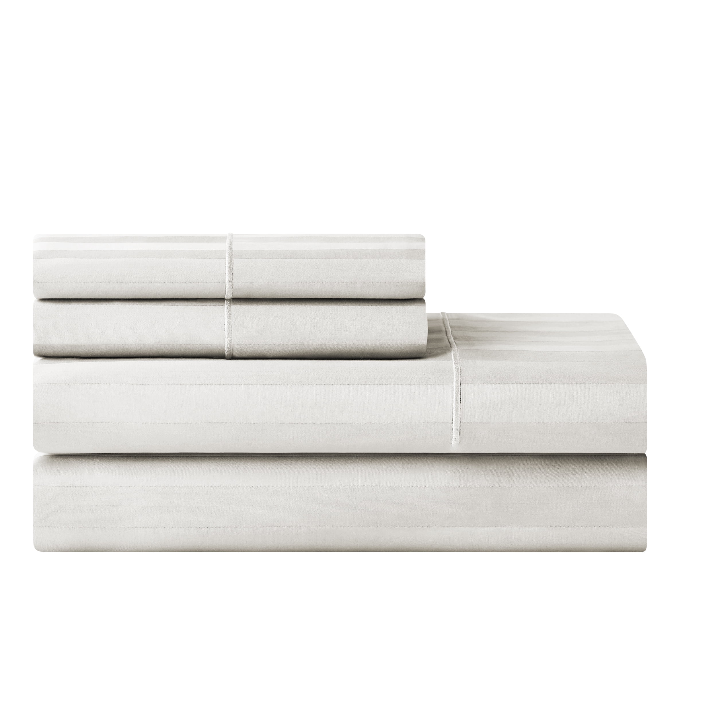 Hotel Style 4-Piece 600 Thread Count White Stripe Egyptian Cotton Adult Bed Sheets, King-Deep Pocket