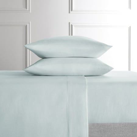 Hotel Style 4-Piece Blue Lyocell & Linen Blend Percale Bed Sheet Set, Queen