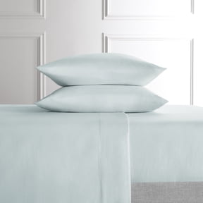 Hotel Style 4-Piece Blue Lyocell & Linen Blend Percale Bed Sheet Set, Queen