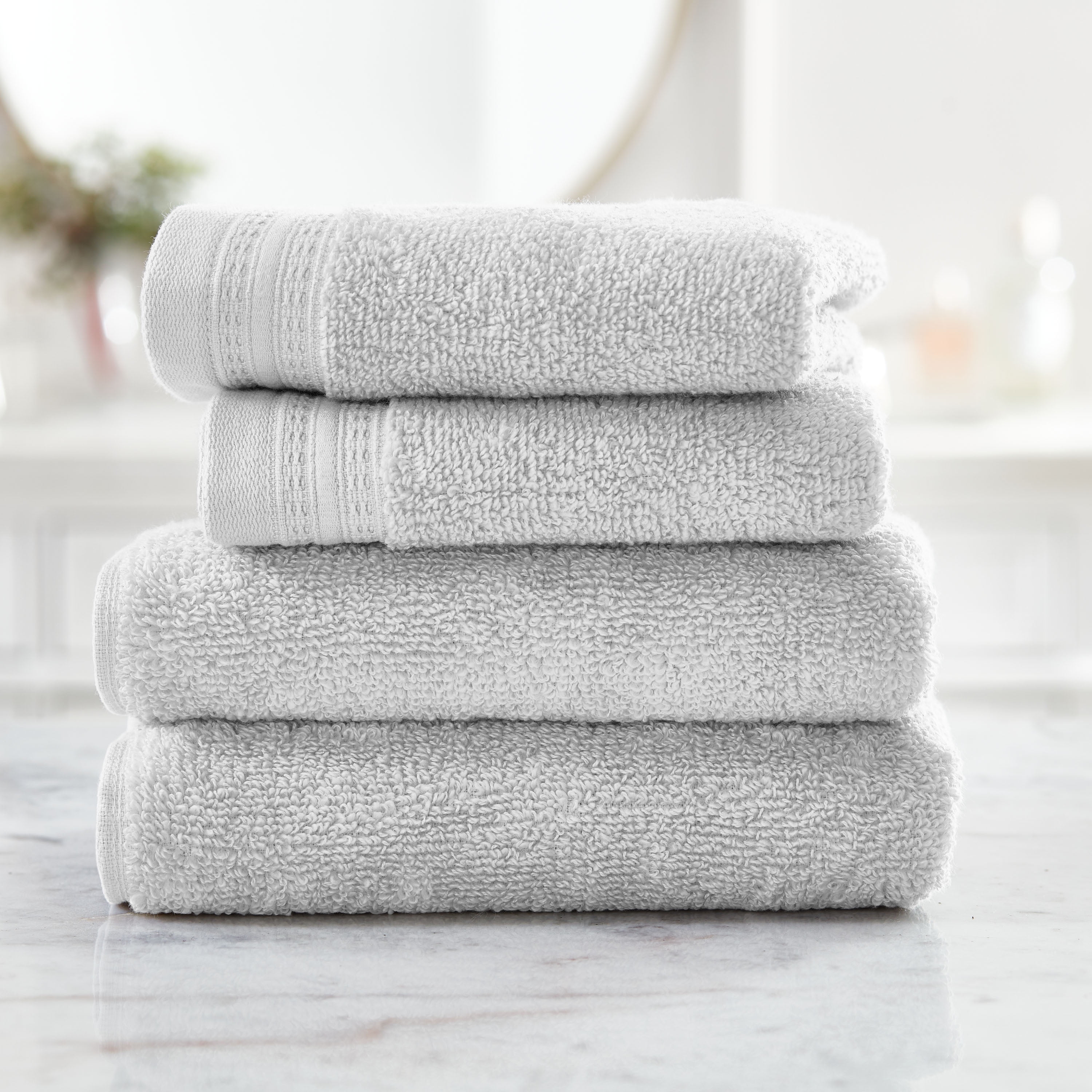 White Classic Luxury Green Bath Towel Set - Combed Cotton Hotel Quality  Absorben