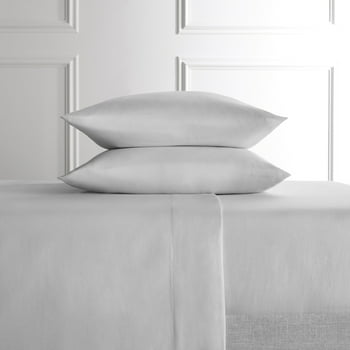 Hotel Style 4-Piece Gray Lyocell & Linen Blend Percale Bed Sheet Set, Full