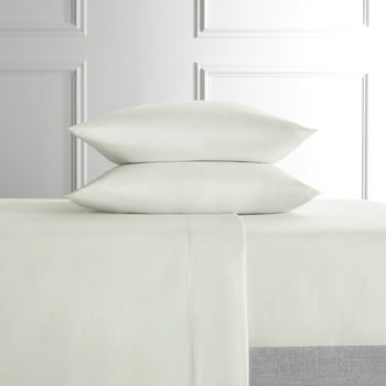 Hotel Style 4-Piece White Lyocell & Linen Blend Percale Bed Sheet Set, Full